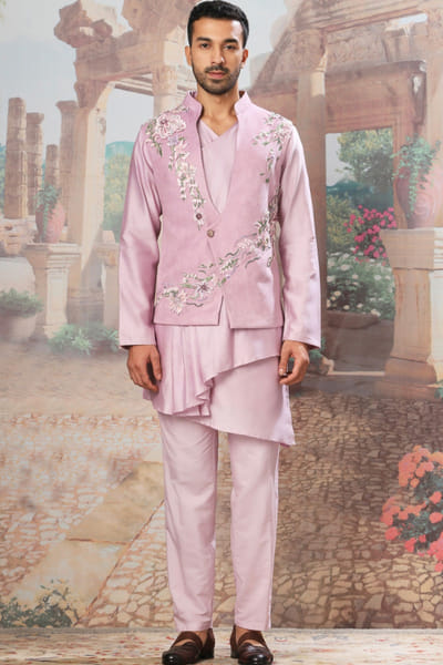 Lilac embroidered bandi and kurta set