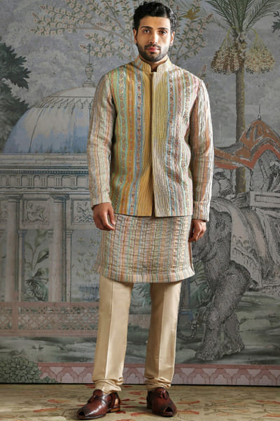 Asuka Couture Beige thread embroidered bandi-kurta set ASUKMAY26D245023