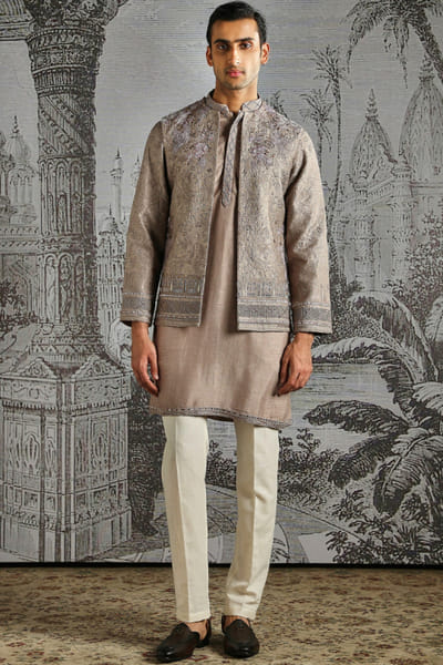 Asuka Couture blush pastel textured motif bandi-kurta set ASUKMAY26D245048
