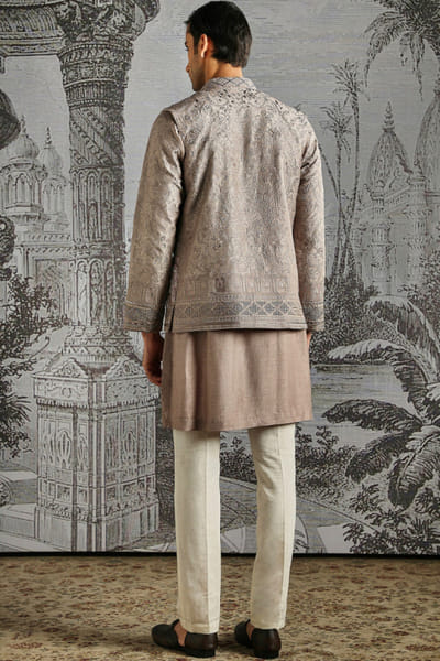 Asuka Couture blush pastel textured motif bandi-kurta set ASUKMAY26D245048