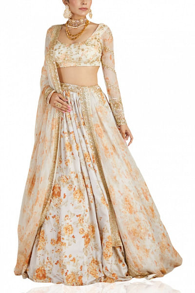 Ivory floral printed lehenga set