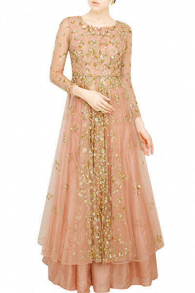 Pink gold flare jacket with skirt