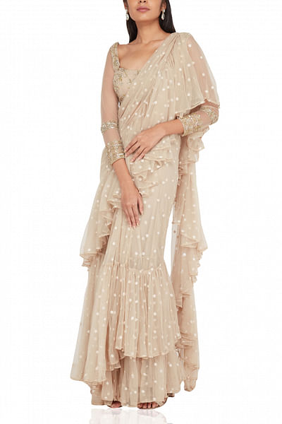 Beige embellished sari