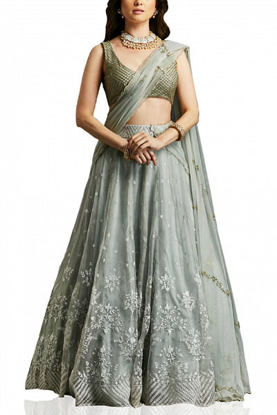 Powder blue embellished lehenga set
