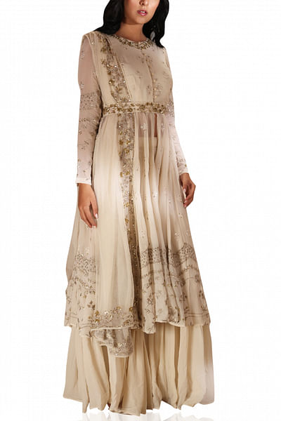 White anarkali with pleated pants