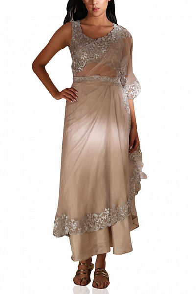 Beige draped midi