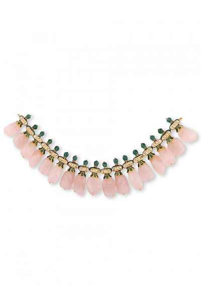 Pink kundan polki and stone necklace