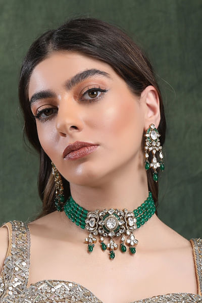 Green kundan choker set