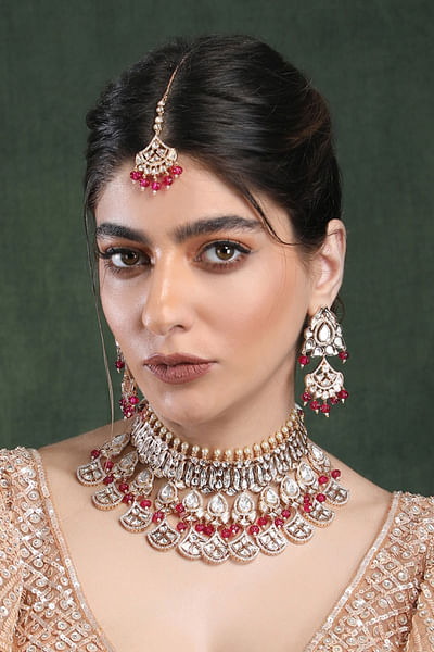 Red polki bridal choker set