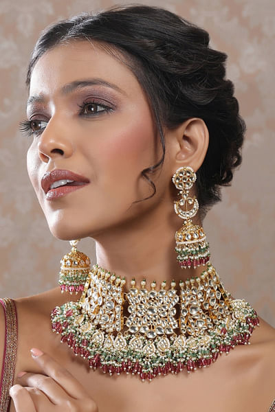 Gold polki necklace set