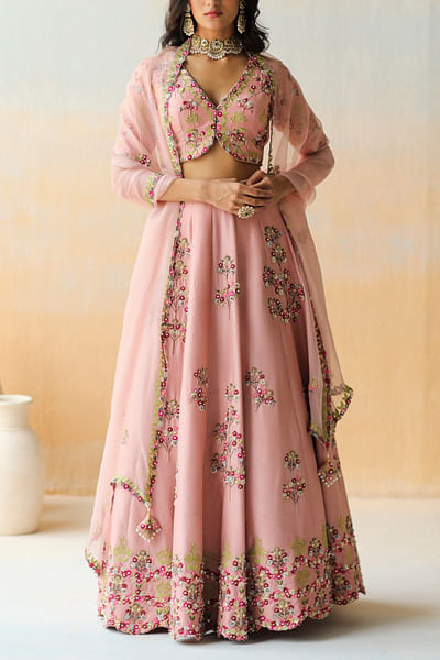 Onion pink embroidered lehenga set