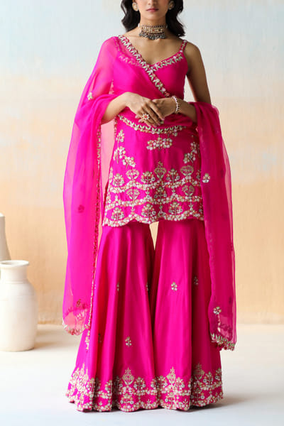 Aman Takyar Fuchsia embellished sharara set ATASEPT2204