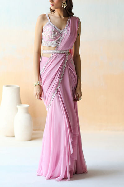Lilac pre-draped sari set