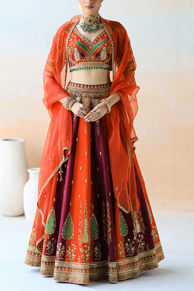 Burgundy embroidered lehenga set