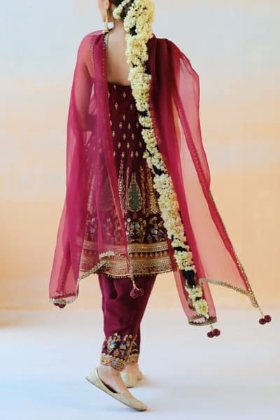 Aman Takyar Burgundy embroidered anarkali set ATASEPT2215