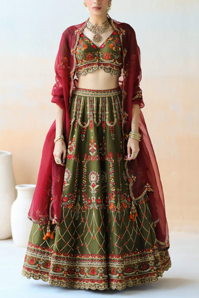 Aman Takyar Olive green lehenga set ATASEPT2216