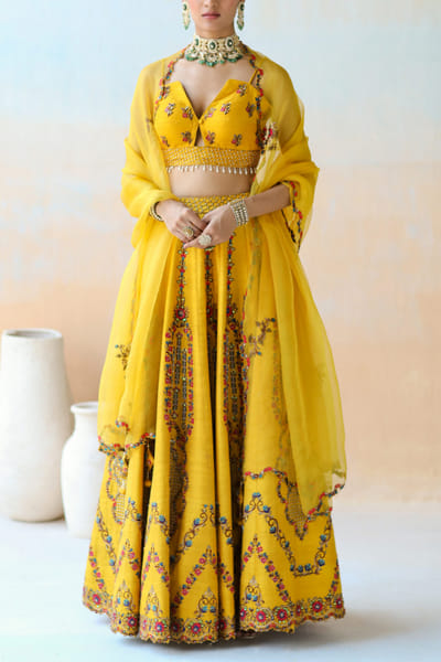 Aman Takyar Mango yellow embroidered lehenga set ATASEPT2219