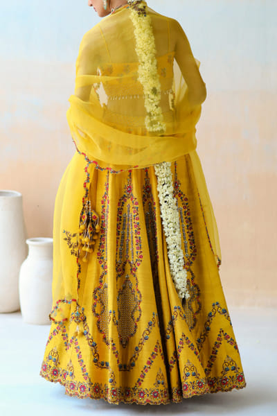 Aman Takyar Mango yellow embroidered lehenga set ATASEPT2219