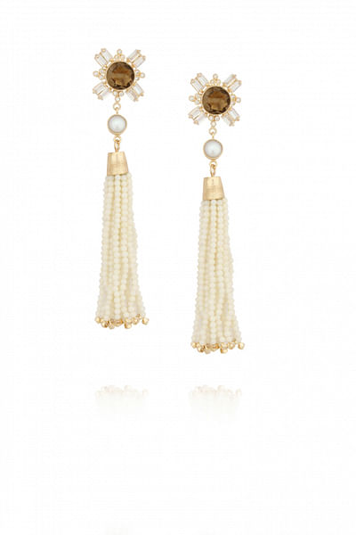 Gold plated tassel earrings with stone embellishments
