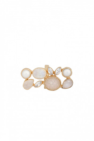 Pearl, druzy , moonstone and zirconia ring
