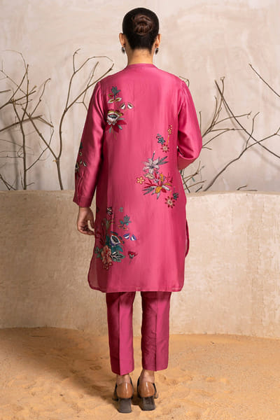 Haute Mess Old rose floral print chanderi hirt tunic HAUTJUN26D147159