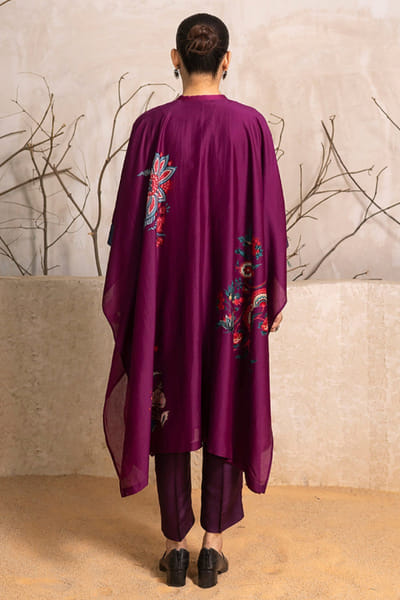 Haute Mess Wine floral print chanderi kaftan tunic HAUTJUN26D147164