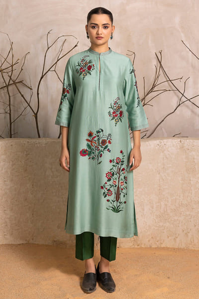 Haute Mess Mint floral boota print chanderi tunic HAUTJUN26D147166
