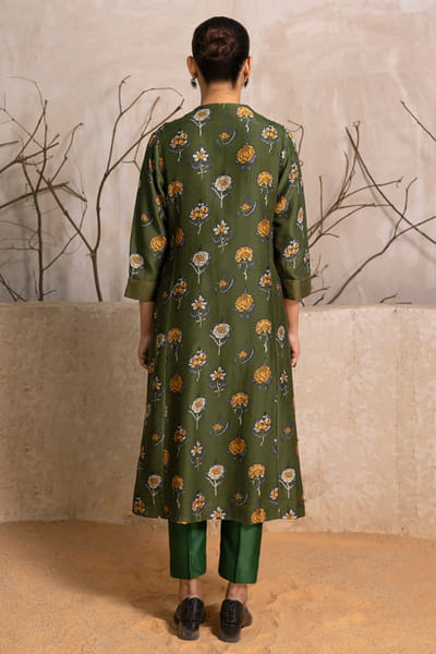 Haute Mess Leaf green floral print chanderi tunic HAUTJUN26D147167