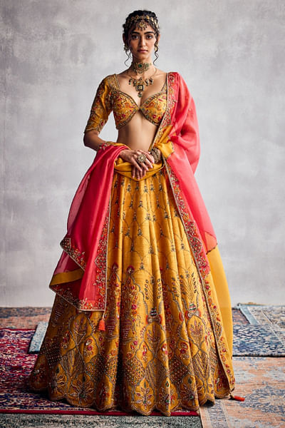 Marigold floral embroidered lehenga set