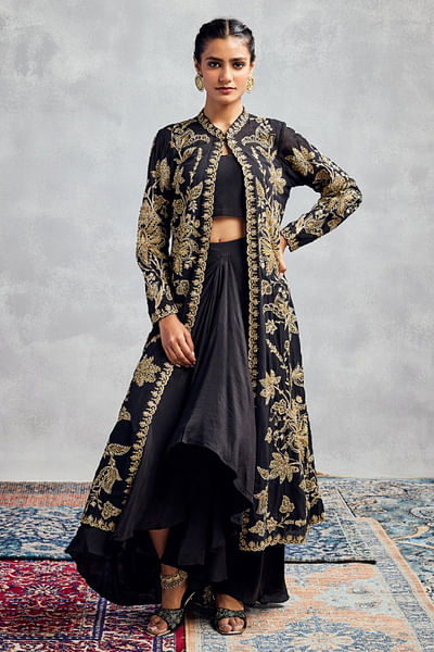 Black dabka embroidered jacket set