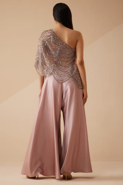 Roqa Lavender scallop sequin one-shoulder cape set ROQAPR25D124395