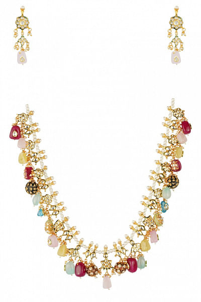 Bead embellished long necklace set