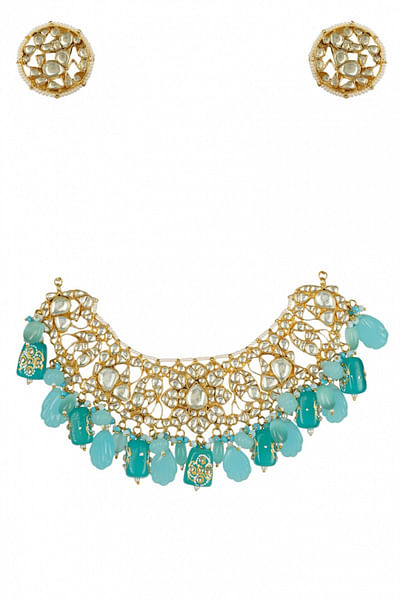 Blue gemstone embellished necklace set