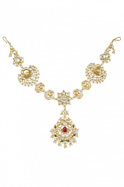 Gold plated kundan polki matha patti