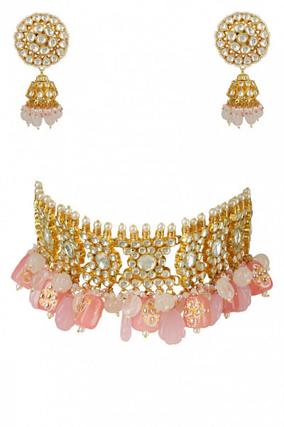 Pink kundan polki choker set