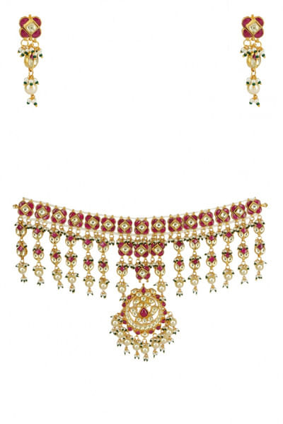 Red kundan polki necklace set