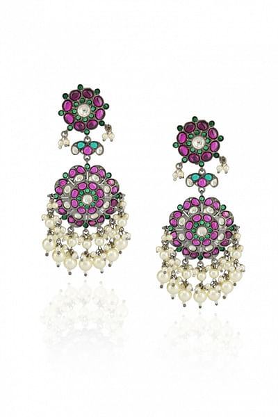 Pink kundan embellished earrings