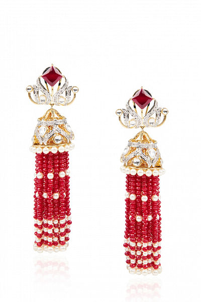 Red and white jhumki earrings