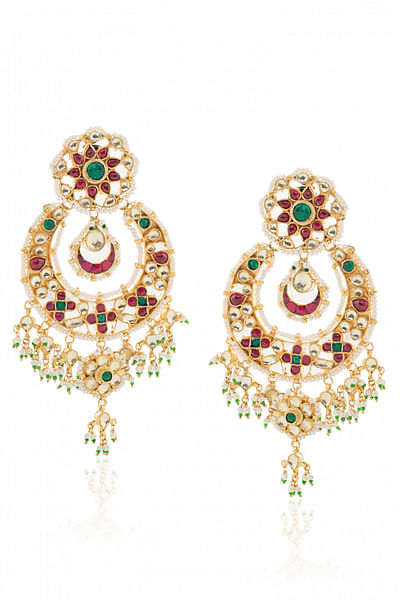 Multicoloured kundan chaandbali earrings
