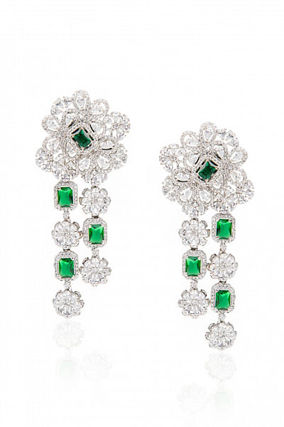 Green and white diamonte earrings