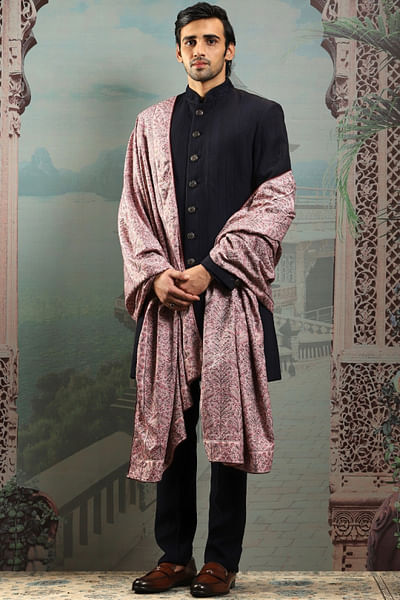 Blush pink thread embroidered silk stole