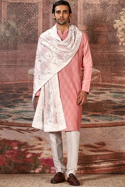 Ivory floral paisley embroidered silk stole