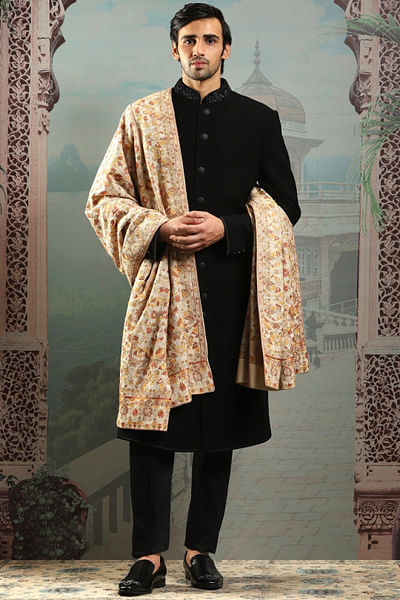 Champagne gold zardozi embroidered silk stole