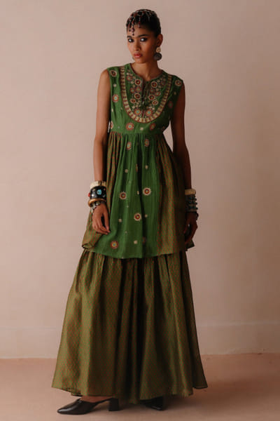 Avacara Green embroidered chanderi sharara set AVAMAR26D140384