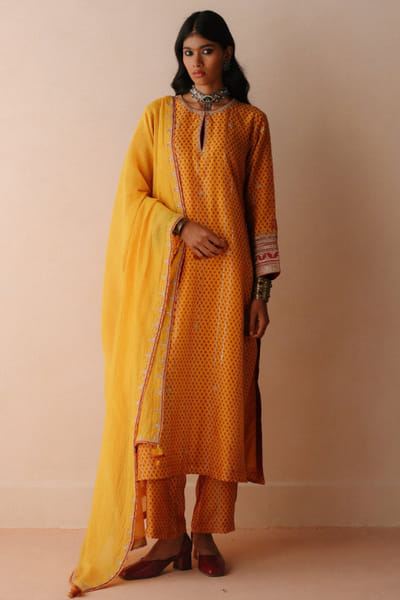 Yellow marodi embroidered kurta set