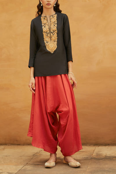 Black embroidered kurta and dhoti