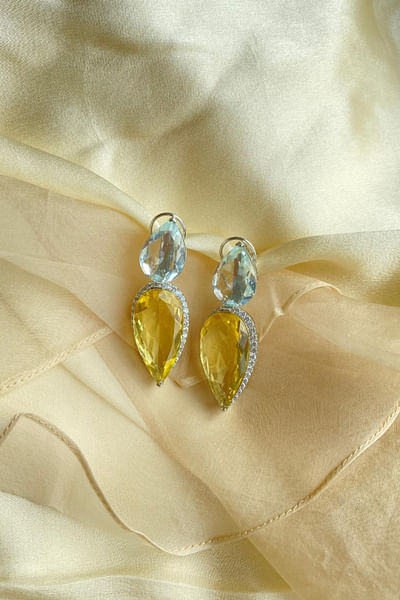 Yellow crystal clear cocktail earrings