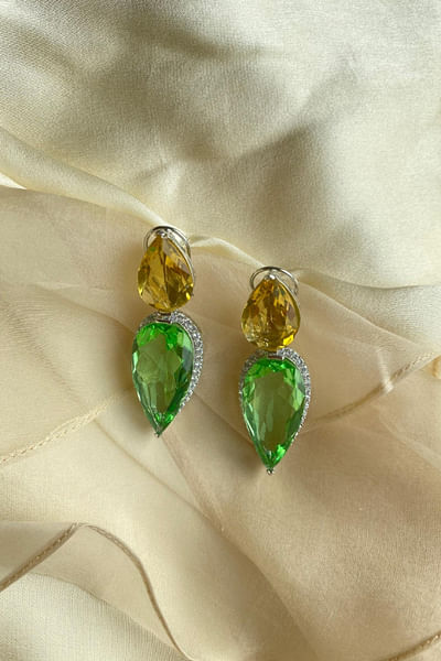Green and yellow crystal earrings