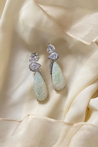 White opal stone drop earrings