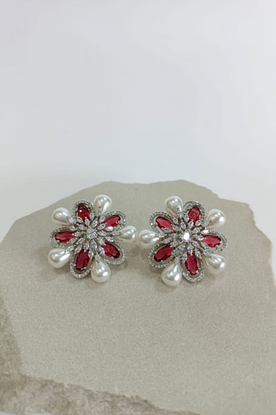 Red crystal and pearl studs